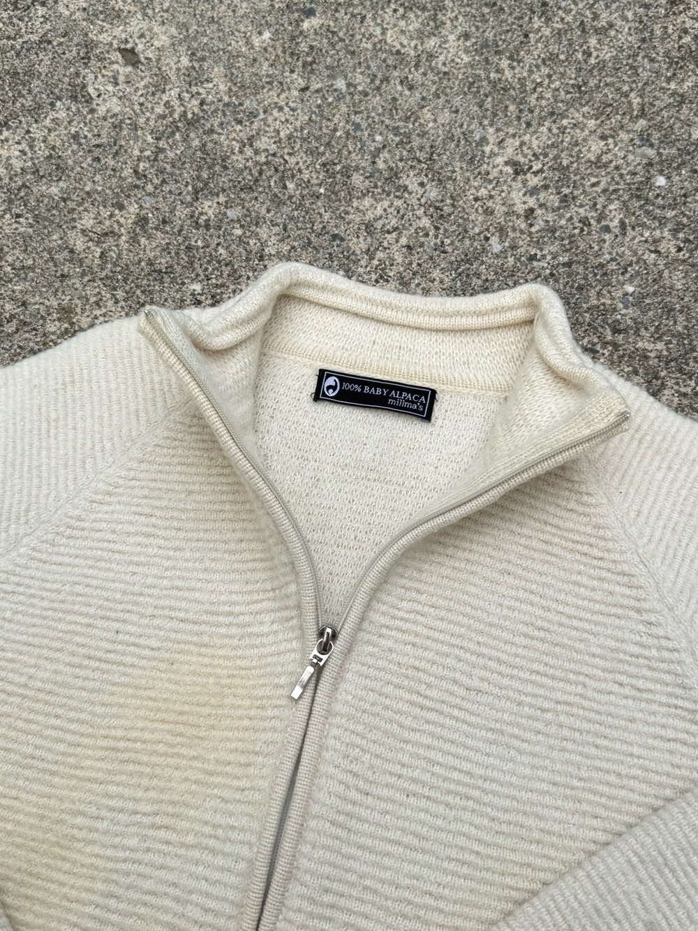Millma’s Baby Alpaca Zip-Front Cream Knit Cardigan Sweater - Picture 2 of 10